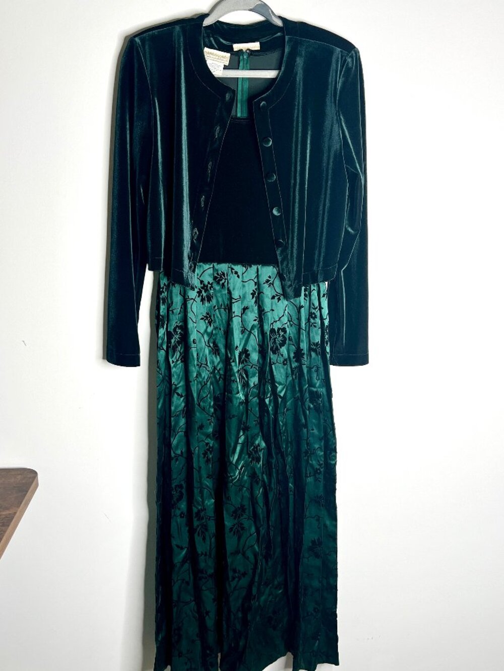 Vintage Coldwater Creek Emerald Green Velvet Maxi Dress & Cardigan Holiday Witch